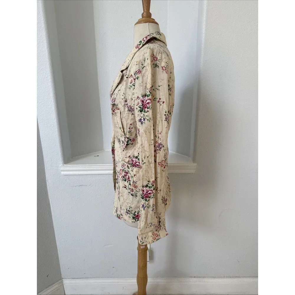 Free People Jacket XS Linen Blend Double Breast Boho Cottagecore Prairie